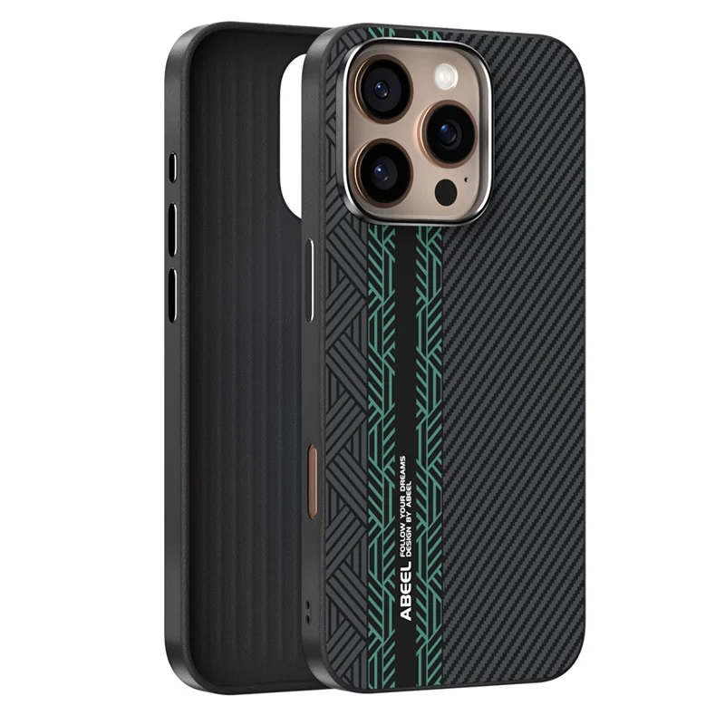 ABEEL For iPhone 16 Pro Case PC + TPU + Aluminum Alloy + PU Leather Phone Cover Compatible with MagSafe - Texture 2