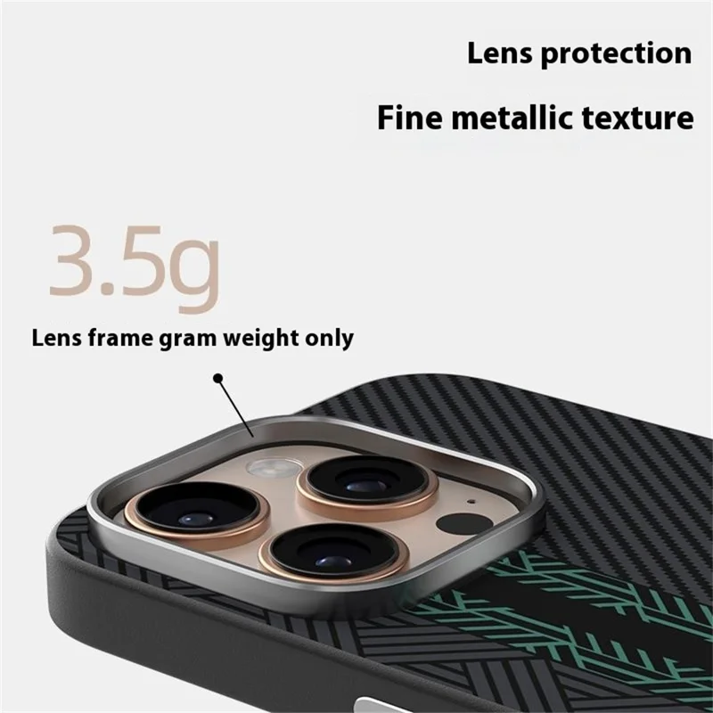 ABEEL For iPhone 16 Pro Case PC + TPU + Aluminum Alloy + PU Leather Phone Cover Compatible with MagSafe - Texture 2