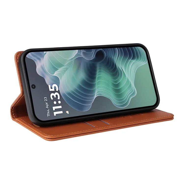 YIKATU YK-001 Чехол для Motorola Moto G35 5G с подставкой, кожаный чехол для телефона с сильной магнитной застежкой - Коричневый
