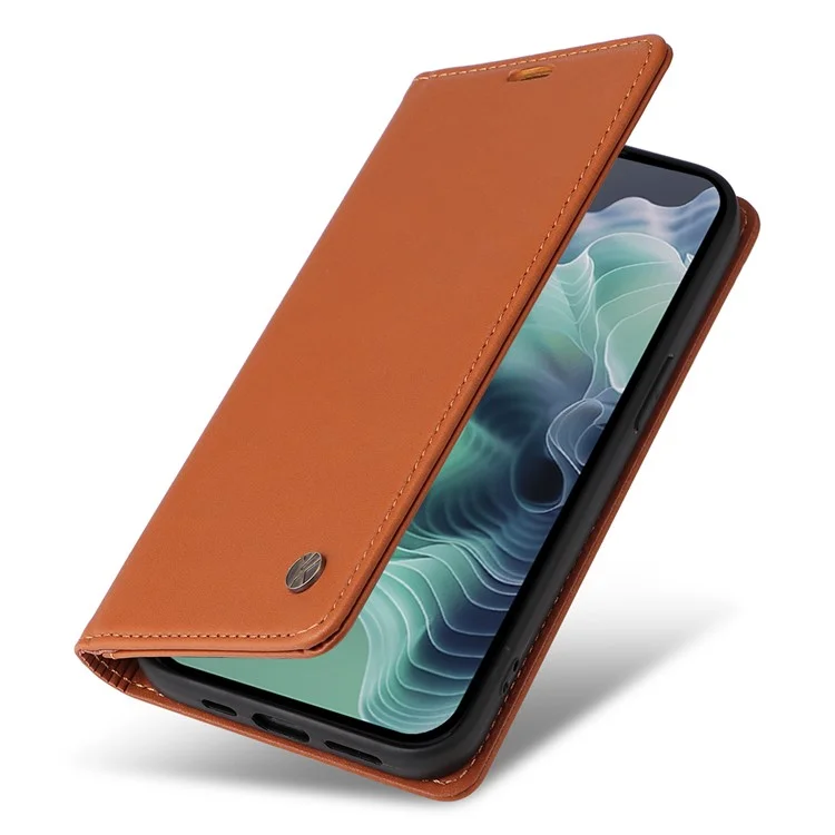 YIKATU YK-001 Чехол для Motorola Moto G35 5G с подставкой, кожаный чехол для телефона с сильной магнитной застежкой - Коричневый