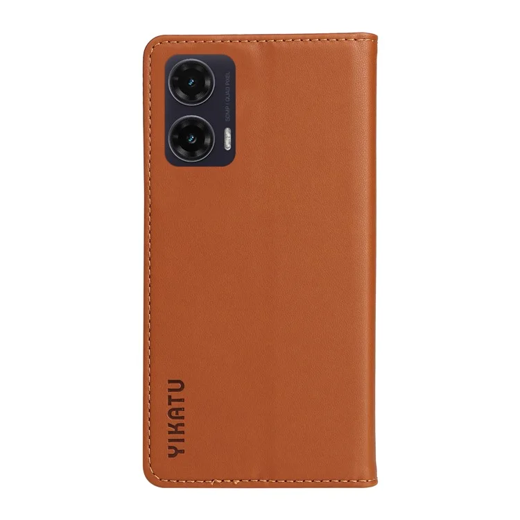 YIKATU YK-001 Чехол для Motorola Moto G35 5G с подставкой, кожаный чехол для телефона с сильной магнитной застежкой - Коричневый
