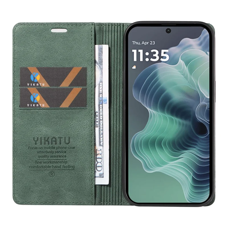Funda para Motorola Moto G35 5G YIKATU YK-004, de piel, con cubierta magnética de absorción automática - Verde