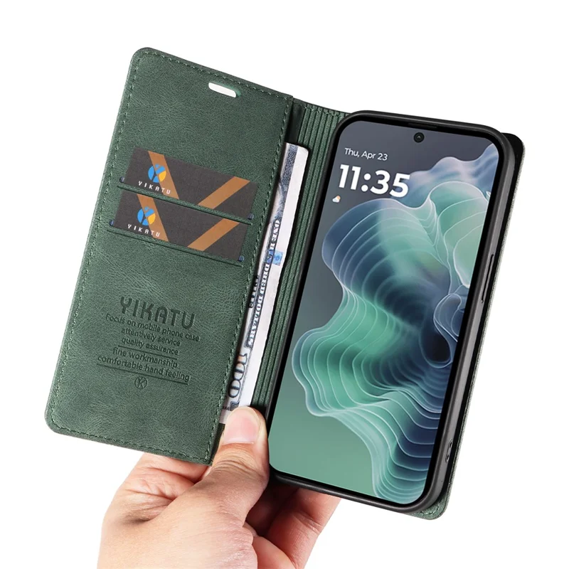 Funda para Motorola Moto G35 5G YIKATU YK-004, de piel, con cubierta magnética de absorción automática - Verde
