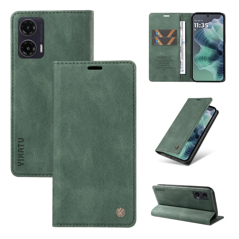 Funda para Motorola Moto G35 5G YIKATU YK-004, de piel, con cubierta magnética de absorción automática - Verde