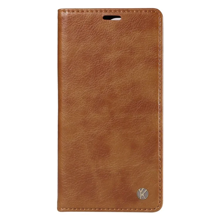 YIKATU YK-006 Capa para Motorola Moto G35 5G com slots para cartões, fechamento magnético, capa de telefone de couro com textura de lichia - Marrom