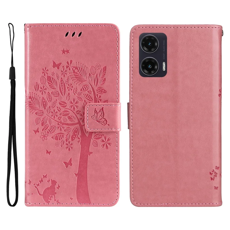 Funda para Motorola Moto G35 5G Modelo Árbol de Gato Tapa de Cuero para Teléfono - Rosa