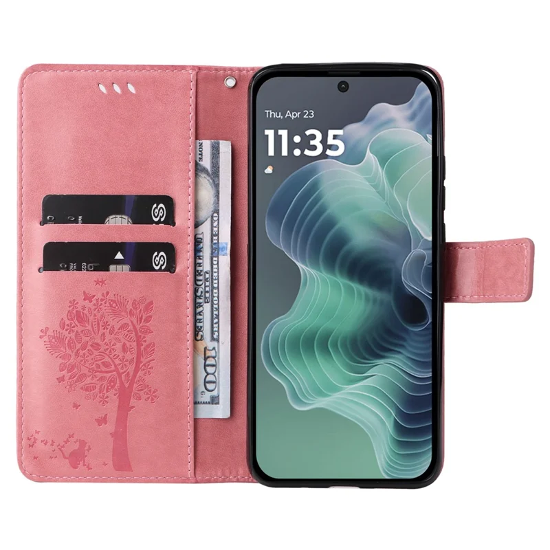 Funda para Motorola Moto G35 5G Modelo Árbol de Gato Tapa de Cuero para Teléfono - Rosa