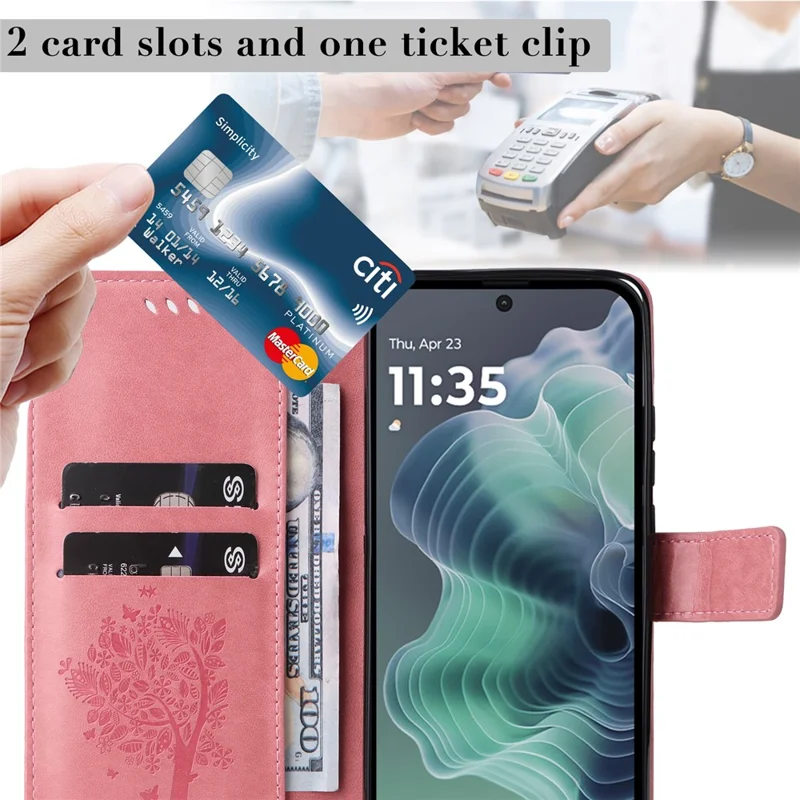 Funda para Motorola Moto G35 5G Modelo Árbol de Gato Tapa de Cuero para Teléfono - Rosa