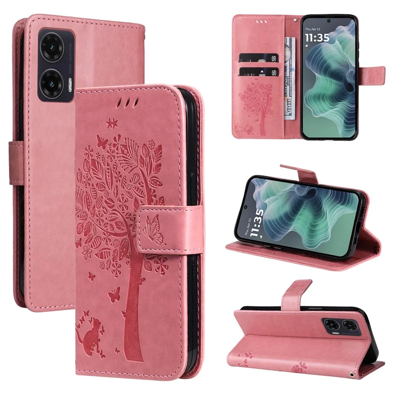Funda para Motorola Moto G35 5G Modelo Árbol de Gato Tapa de Cuero para Teléfono - Rosa