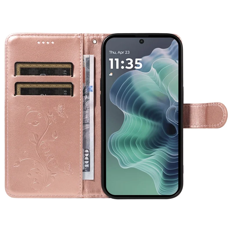 Custodia per Motorola Moto G35 5G in pelle PU con motivo floreale - Oro rosa