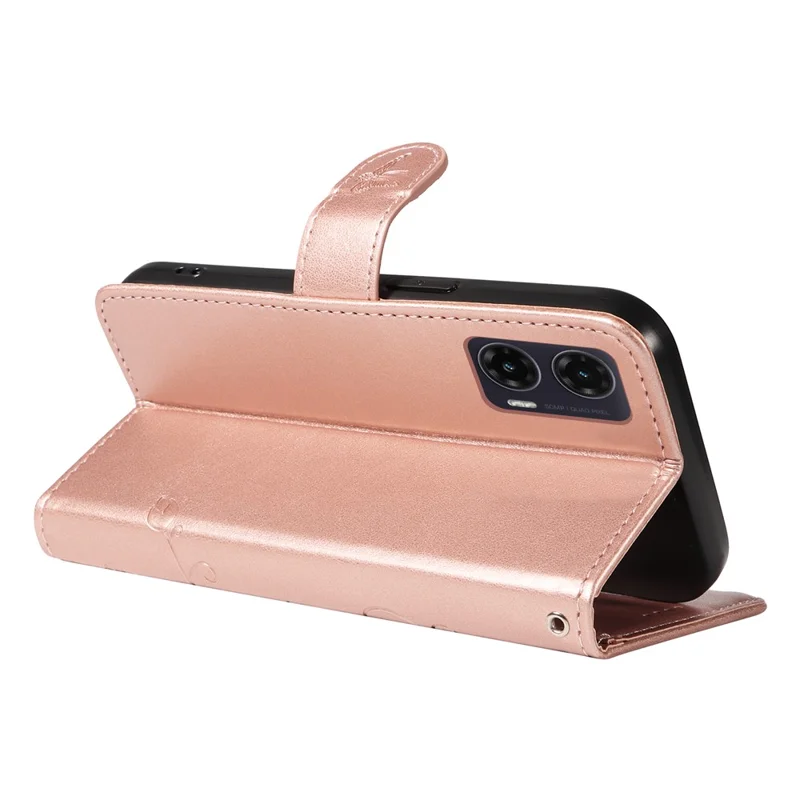 Custodia per Motorola Moto G35 5G in pelle PU con motivo floreale - Oro rosa