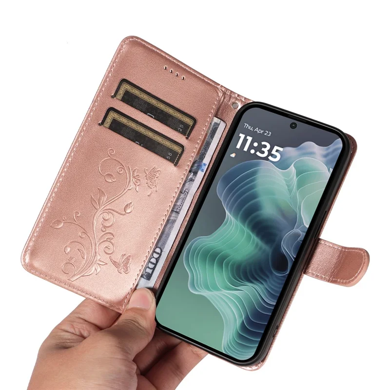 Custodia per Motorola Moto G35 5G in pelle PU con motivo floreale - Oro rosa