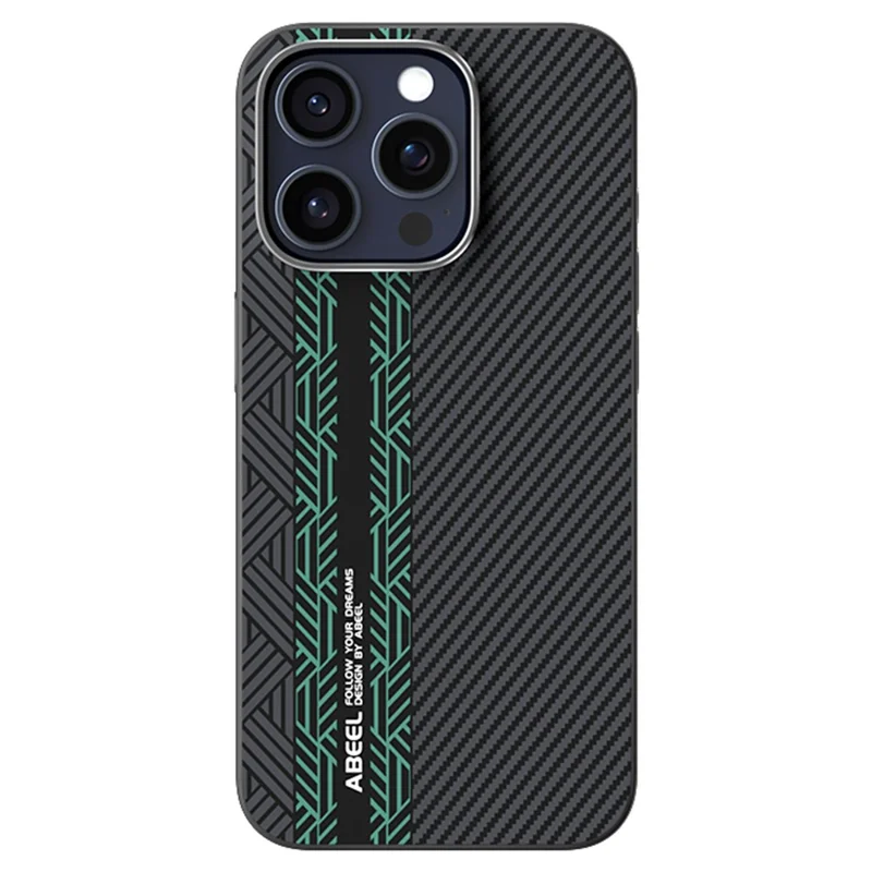 Étui pour iPhone 15 Pro de la série ABEEL Leading, en PC + TPU + alliage d'aluminium + cuir PU, compatible avec MagSafe - Texture 2