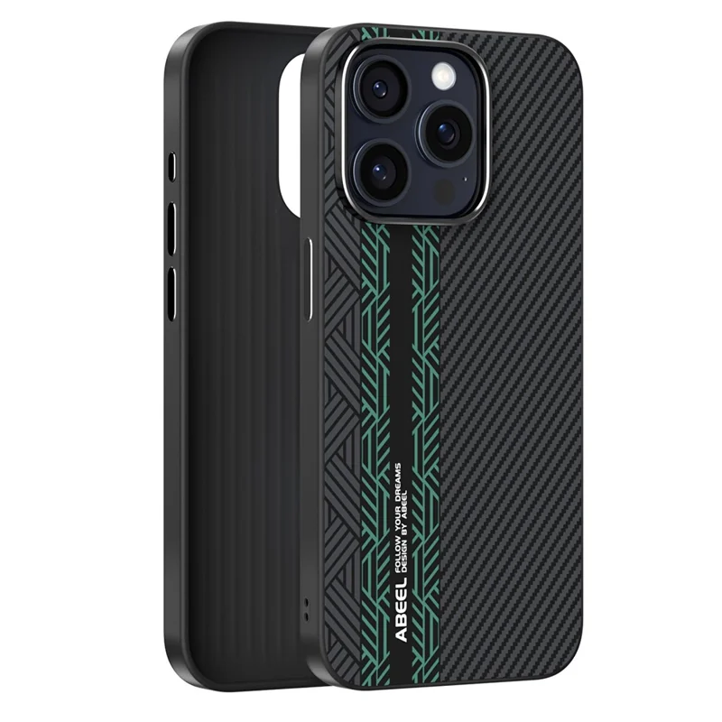 Étui pour iPhone 15 Pro de la série ABEEL Leading, en PC + TPU + alliage d'aluminium + cuir PU, compatible avec MagSafe - Texture 2