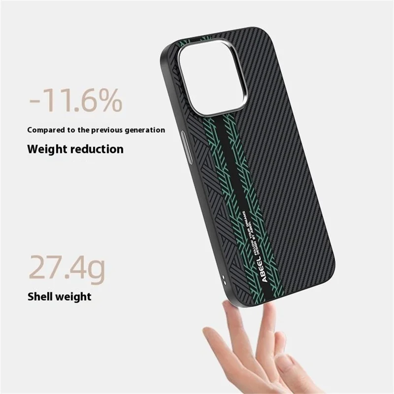 Étui pour iPhone 15 Pro de la série ABEEL Leading, en PC + TPU + alliage d'aluminium + cuir PU, compatible avec MagSafe - Texture 2