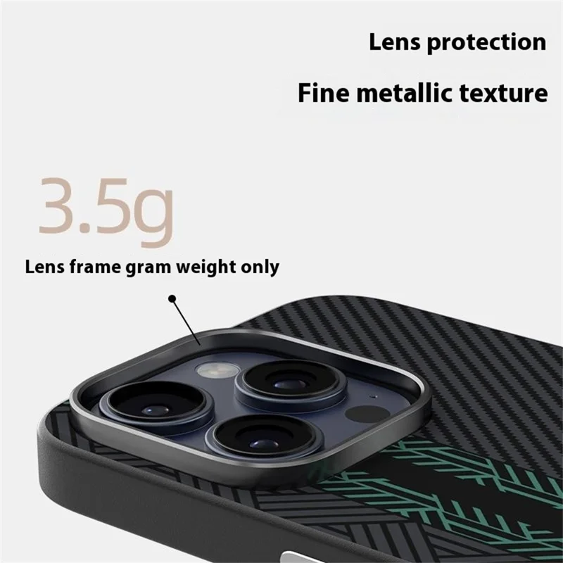 Étui pour iPhone 15 Pro de la série ABEEL Leading, en PC + TPU + alliage d'aluminium + cuir PU, compatible avec MagSafe - Texture 2