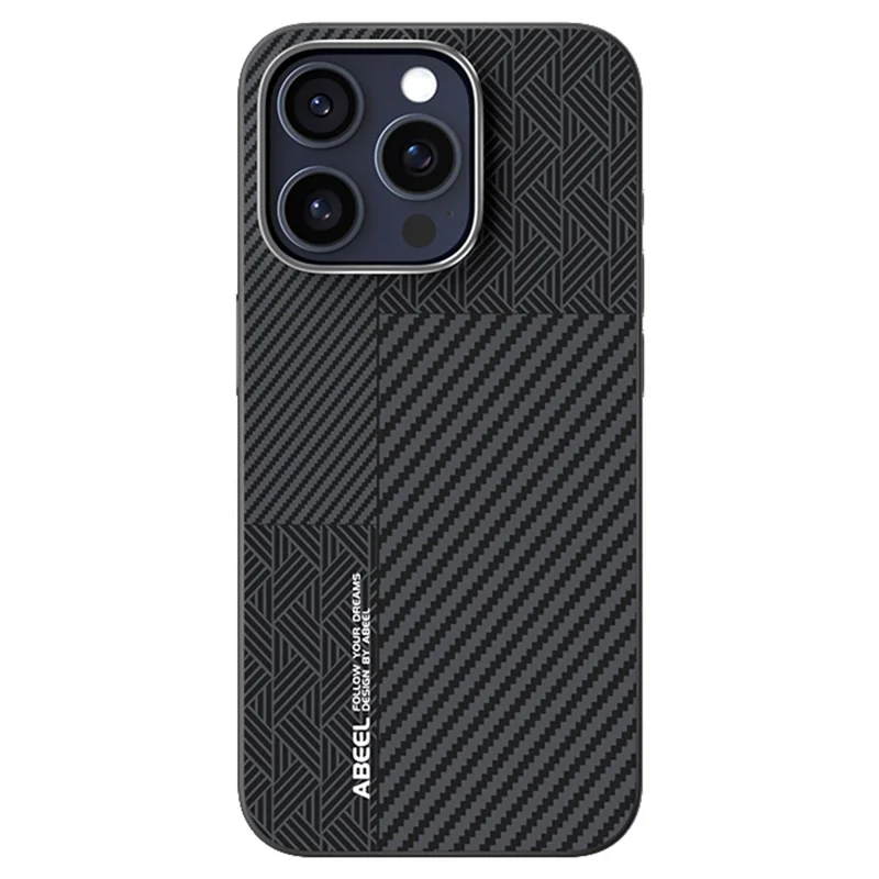 ABEEL Coque pour iPhone 15 Pro Max PC + TPU + Alliage d'aluminium + Cuir PU Compatible avec MagSafe - Texture 3