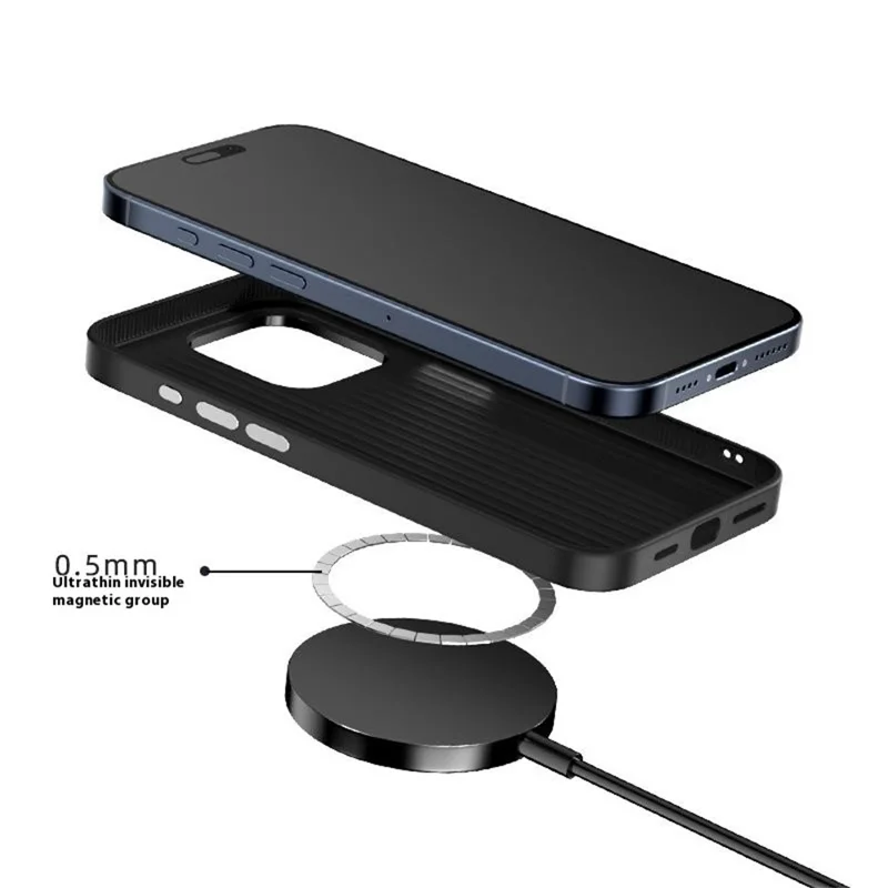 ABEEL Coque pour iPhone 15 Pro Max PC + TPU + Alliage d'aluminium + Cuir PU Compatible avec MagSafe - Texture 3