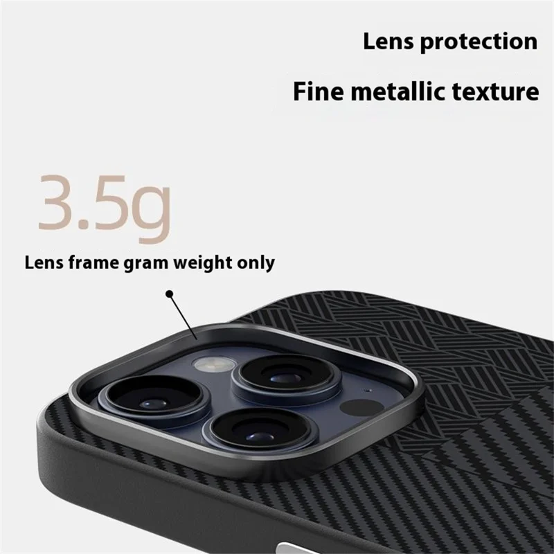 ABEEL Coque pour iPhone 15 Pro Max PC + TPU + Alliage d'aluminium + Cuir PU Compatible avec MagSafe - Texture 3