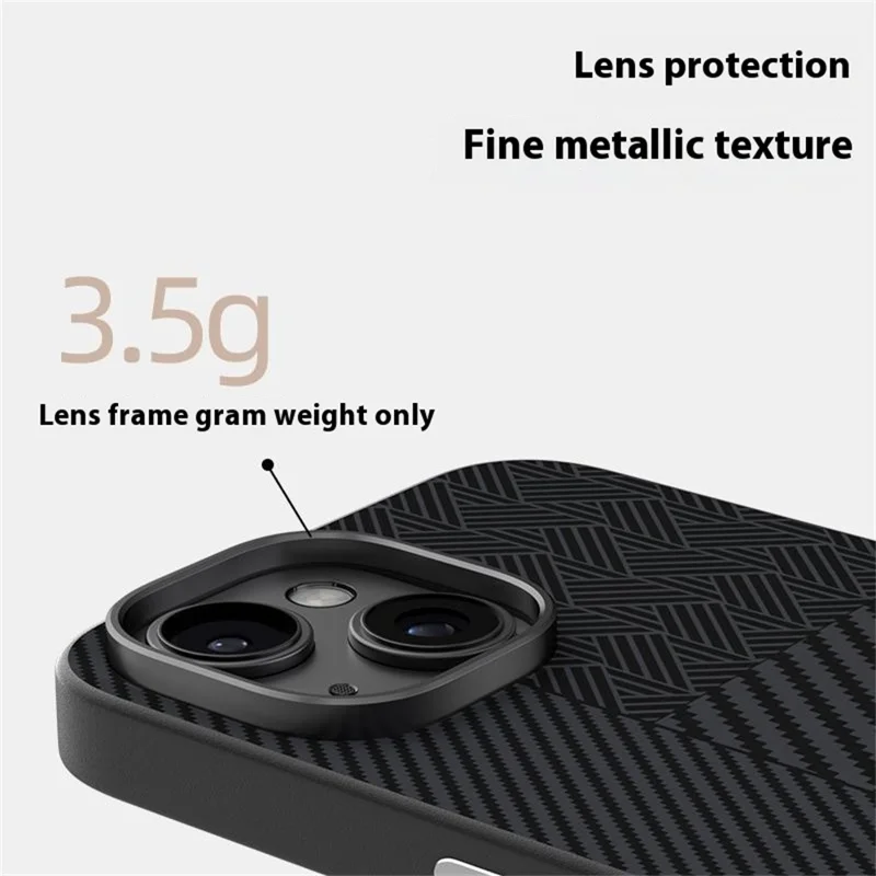 ABEEL For iPhone 14 Case PC + TPU + Aluminum Alloy + PU Leather Phone Cover Compatible with MagSafe - Texture 1