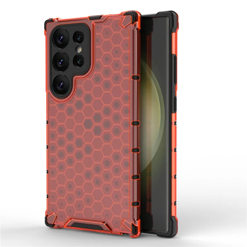 For Samsung Galaxy S25 Ultra Case PC+TPU Phone Cover Honeycomb Shape - Red