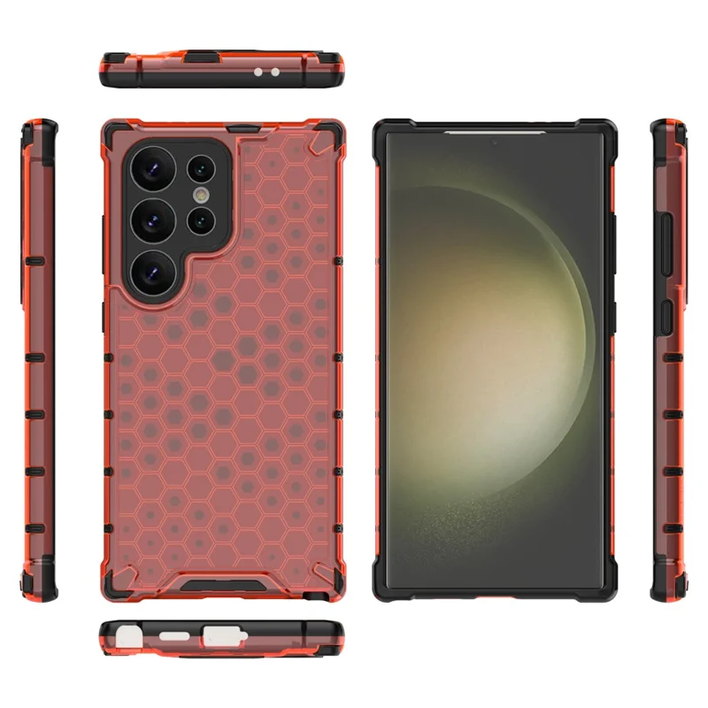 For Samsung Galaxy S25 Ultra Case PC+TPU Phone Cover Honeycomb Shape - Red