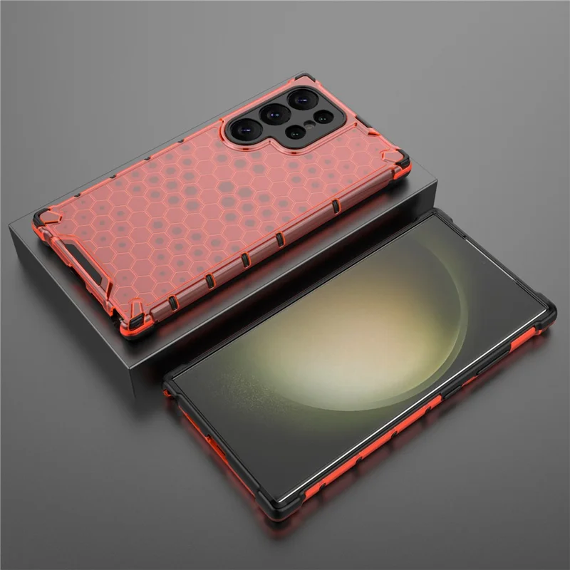 For Samsung Galaxy S25 Ultra Case PC+TPU Phone Cover Honeycomb Shape - Red