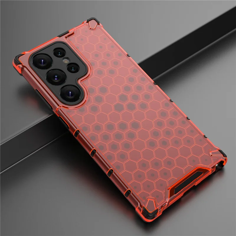 For Samsung Galaxy S25 Ultra Case PC+TPU Phone Cover Honeycomb Shape - Red