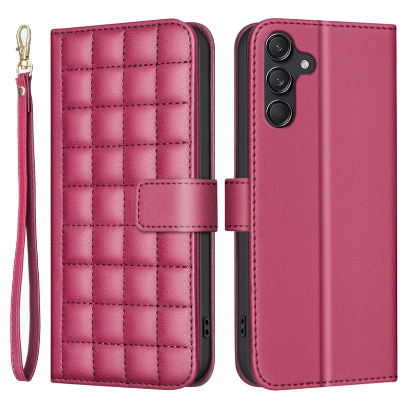 BINFEN COLOR for Samsung Galaxy A36 5G Leather Case Wallet Square Grid Phone Cover - Red