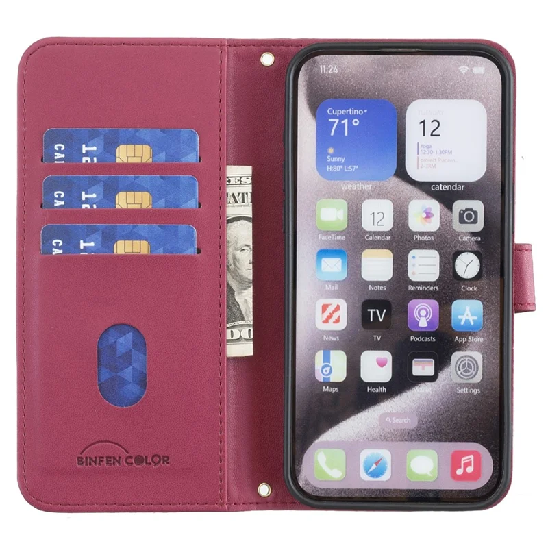 BINFEN COLOR for Samsung Galaxy A36 5G Leather Case Wallet Square Grid Phone Cover - Red