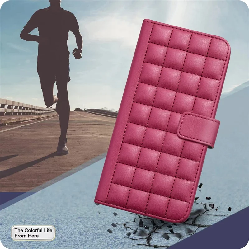 BINFEN COLOR for Samsung Galaxy A36 5G Leather Case Wallet Square Grid Phone Cover - Red