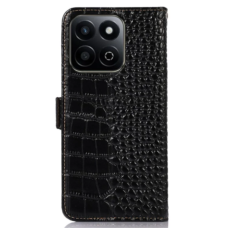 Genuine cow leather case with crocodile texture for the For Honor 200 Smart 5G / Play 60 Plus 5G phone - Black