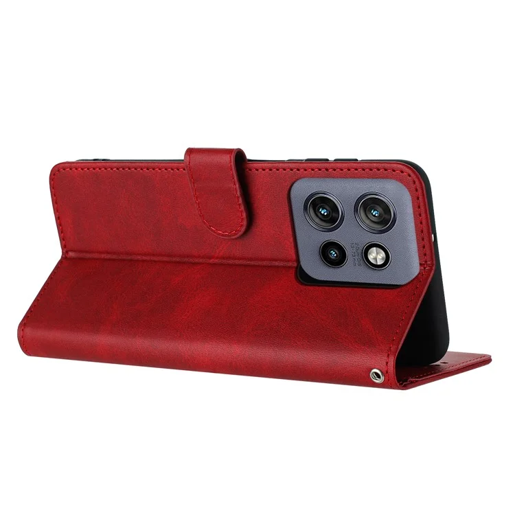 Custodia a portafoglio in pelle PU con stand flip per Motorola Edge 50 Neo 5G / Moto S50 5G - Texture vitello - Rosso