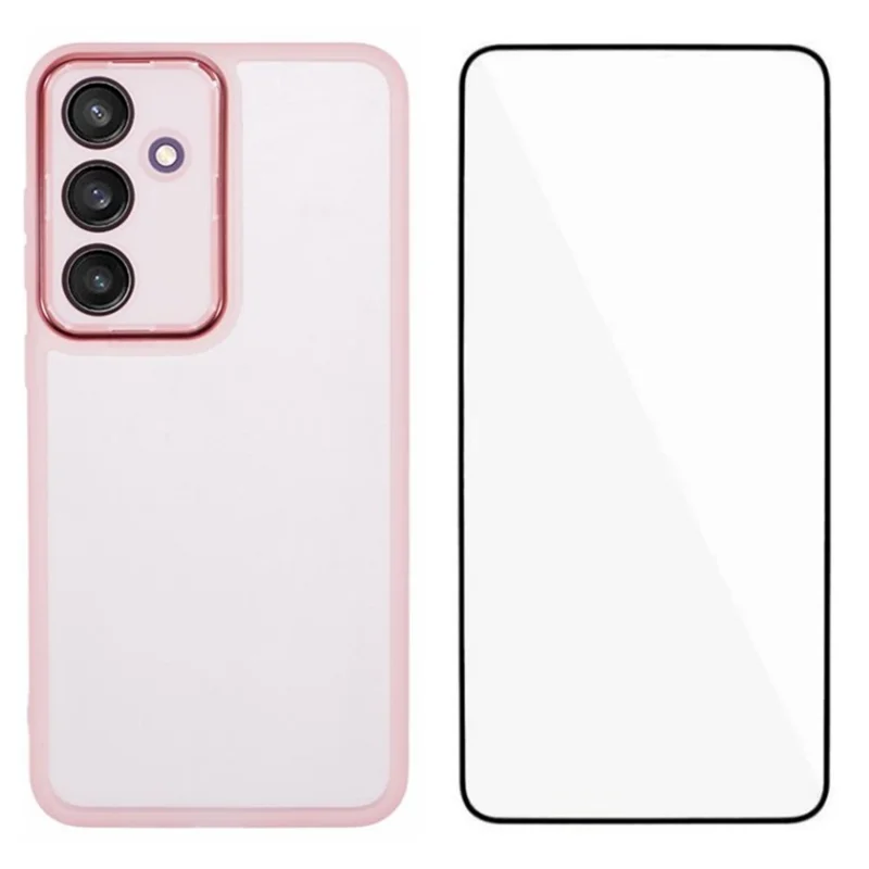 WANLONFENG DKSM Serie til Samsung Galaxy S24 FE TPU Case med elektropladeret ramme og hakket glas - Transparent Rosa