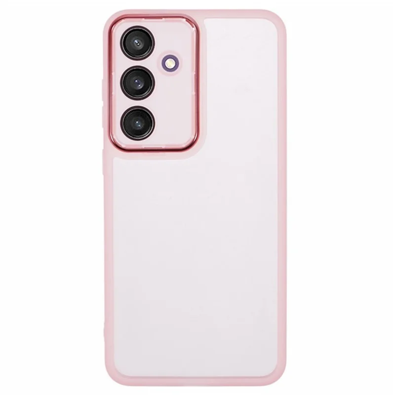 WANLONFENG DKSM Serie til Samsung Galaxy S24 FE TPU Case med elektropladeret ramme og hakket glas - Transparent Rosa