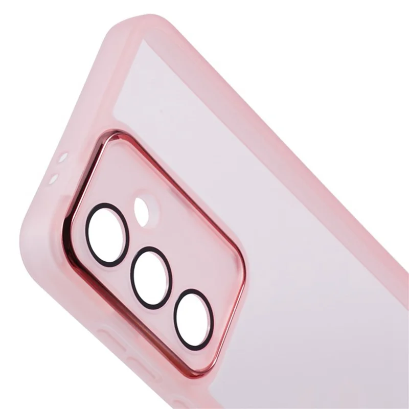 WANLONFENG DKSM Serie til Samsung Galaxy S24 FE TPU Case med elektropladeret ramme og hakket glas - Transparent Rosa