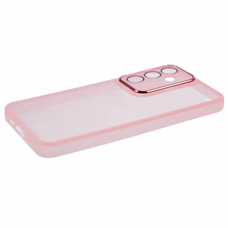 WANLONFENG DKSM Serie til Samsung Galaxy S24 FE TPU Case med elektropladeret ramme og hakket glas - Transparent Rosa
