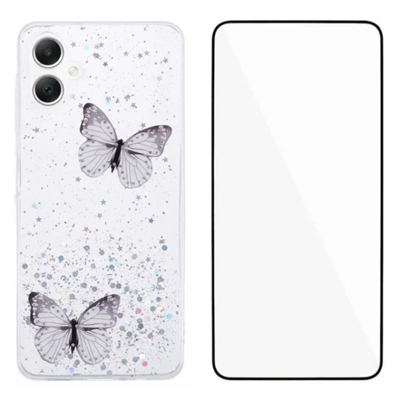 WANLONFENG AW-Serie für Samsung Galaxy A06 Hülle mit Displayschutzfolie, TPU-Telefonabdeckung, PVC-Schmetterling-Epoxy - Weiß