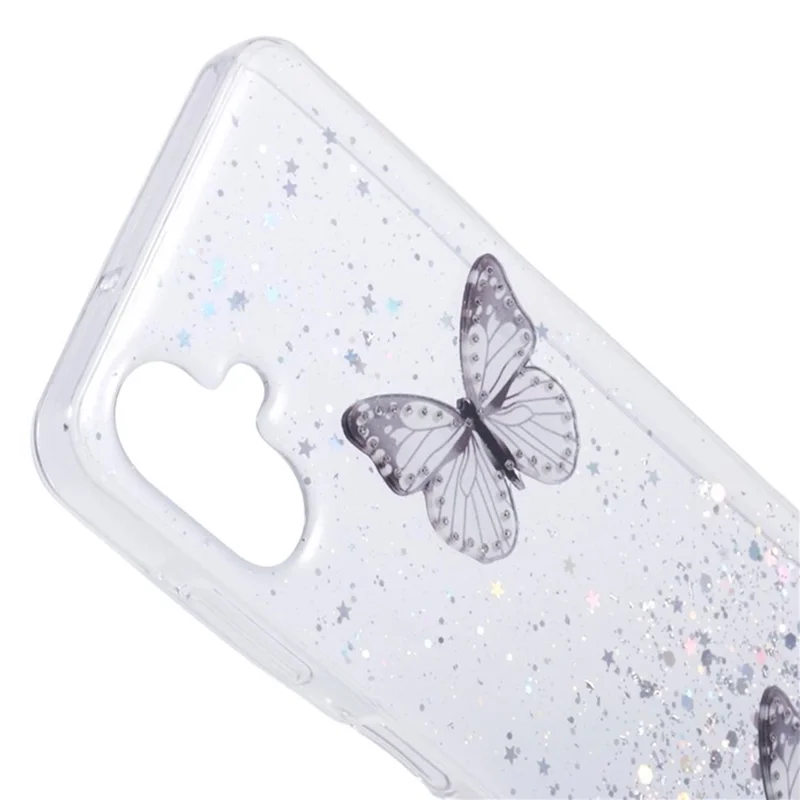 WANLONFENG AW-Serie für Samsung Galaxy A06 Hülle mit Displayschutzfolie, TPU-Telefonabdeckung, PVC-Schmetterling-Epoxy - Weiß