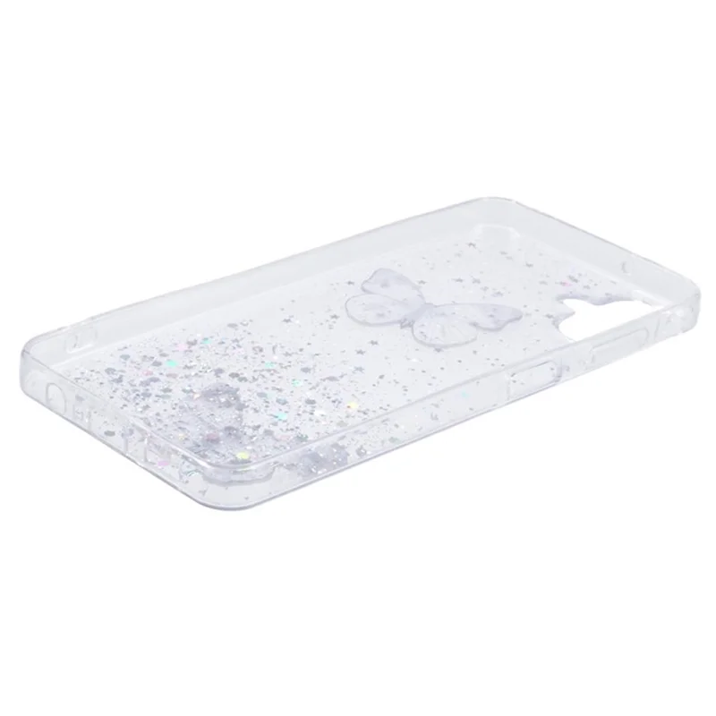WANLONFENG AW-Serie für Samsung Galaxy A06 Hülle mit Displayschutzfolie, TPU-Telefonabdeckung, PVC-Schmetterling-Epoxy - Weiß