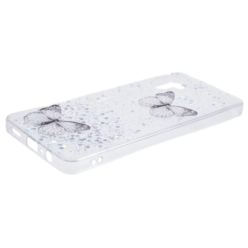 WANLONFENG AW-Serie für Samsung Galaxy A06 Hülle mit Displayschutzfolie, TPU-Telefonabdeckung, PVC-Schmetterling-Epoxy - Weiß