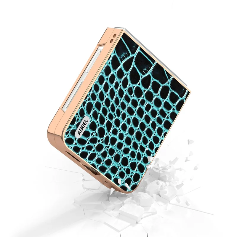 ABEEL Hülle für Samsung Galaxy Z Flip6 5G, Elektroplattierung Rand Krokodilleder-Textur, echtes Rindsleder Backcover - Mitternachtsgrün