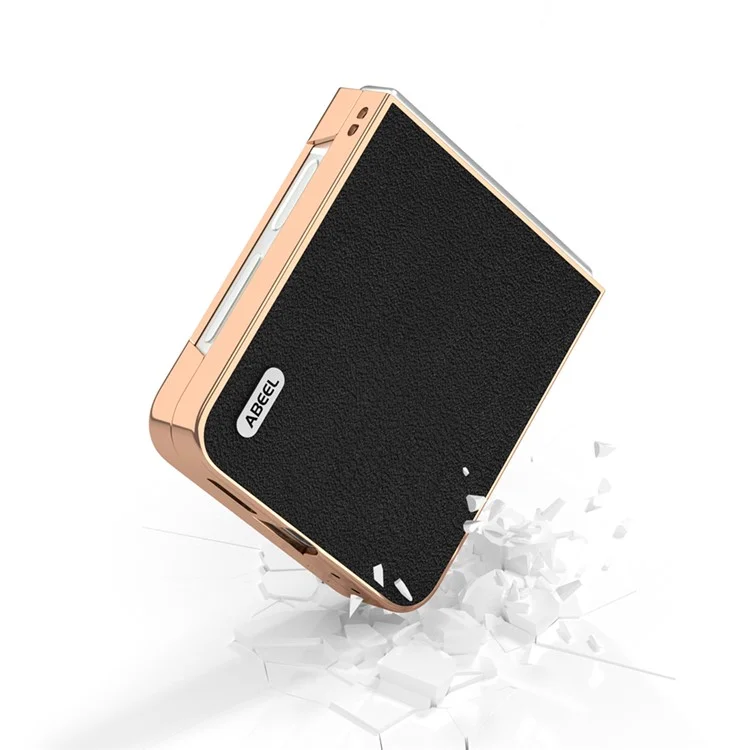 ABEEL Hülle für Samsung Galaxy Z Flip6 5G, Elektroplattierung Rand, echtes Rindsleder + PC-Telefon-Cover - Schwarz