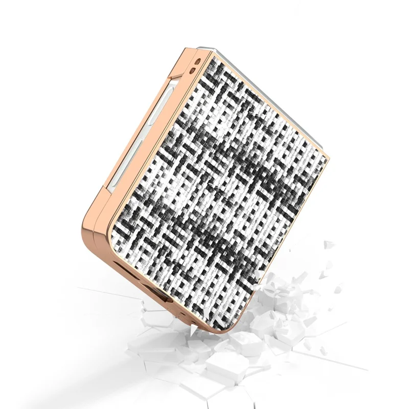 ABEEL For Samsung Galaxy Z Flip7 FE 5G / Z Flip6 5G Case Electroplating Edge Plaid Texture PU Leather+PC Phone Cover - Black+White