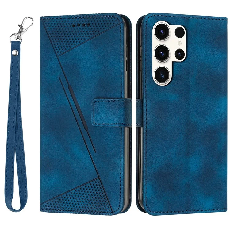 Pour Samsung Galaxy S25 Ultra Étui de téléphone en cuir imprimé Triangle Sac à main - Saphir