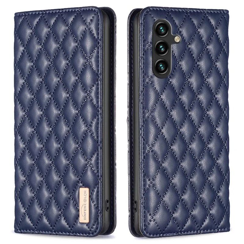 BINFEN COLOR BF Style-16 til Samsung Galaxy A36 5G Etui med Kortpladser, Rombeformet Læderdæksel - Blå