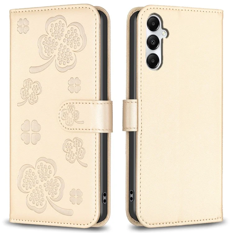 For Samsung Galaxy A36 5G Case Clover Pattern Wallet Stand View Leather Phone Cover - Gold