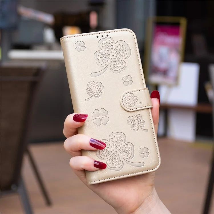 For Samsung Galaxy A36 5G Case Clover Pattern Wallet Stand View Leather Phone Cover - Gold