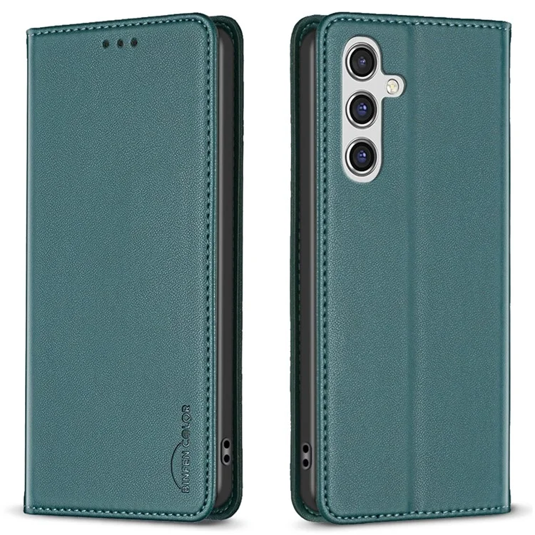 Кожаный чехол BINFEN COLOR BF18 для Samsung Galaxy A36 5G с отделениями для карт - зеленый