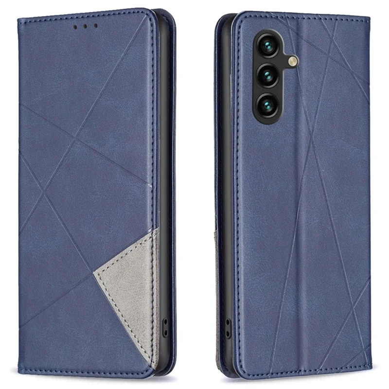 For Samsung Galaxy A36 5G Case Card Slots Geometry Imprint Leather Phone Cover - Blue